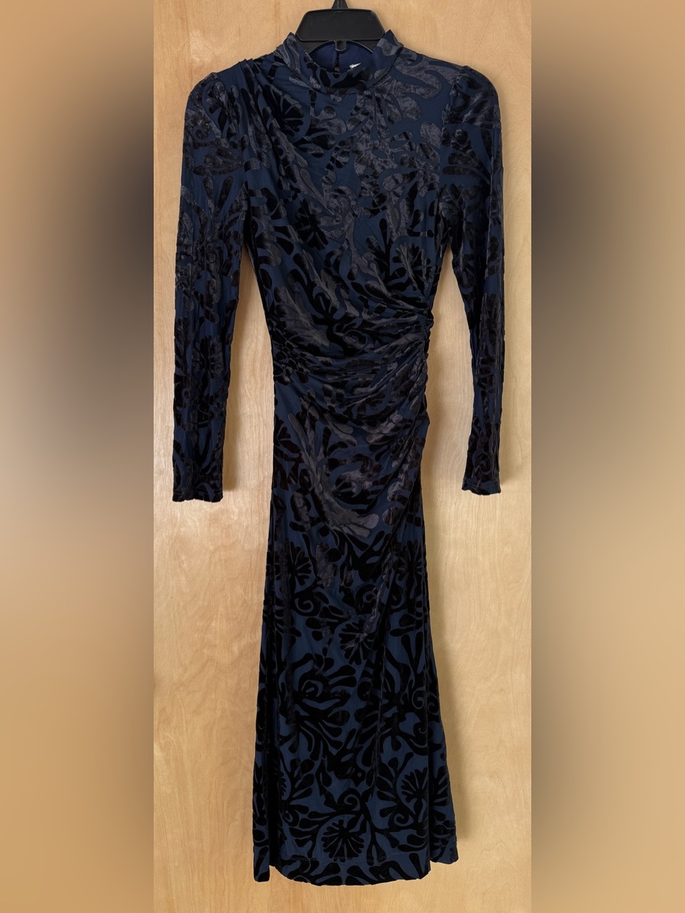 Sea New York Alia Stretch Burnout Velvet Midi Dress Navy Blue Black NWT XS - Picture 5 of 14